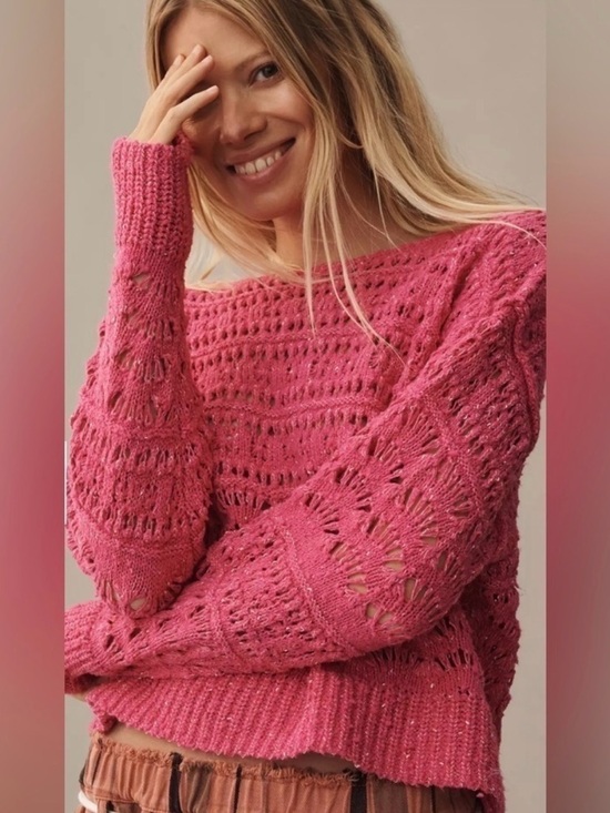 Pilcro Sweaters - Anthropologie Pilcro Open-Knit Stitch Pink Oversized Sweater Small
